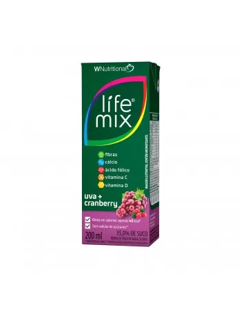 SUCO BAIXA CALORIA UVA E CRANBERRY - 35% SUCO INTEGRAL - LIFE MIX - 200 ML