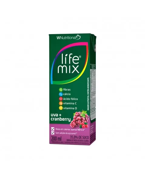 SUCO BAIXA CALORIA UVA E CRANBERRY - 35% SUCO INTEGRAL - LIFE MIX - 200 ML