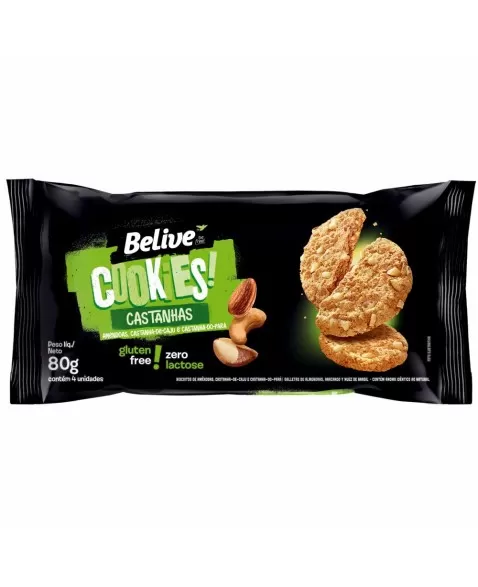 COOKIES BELIVE SABOR CASTANHA (S/GLU & S/LEITE) 10X80G