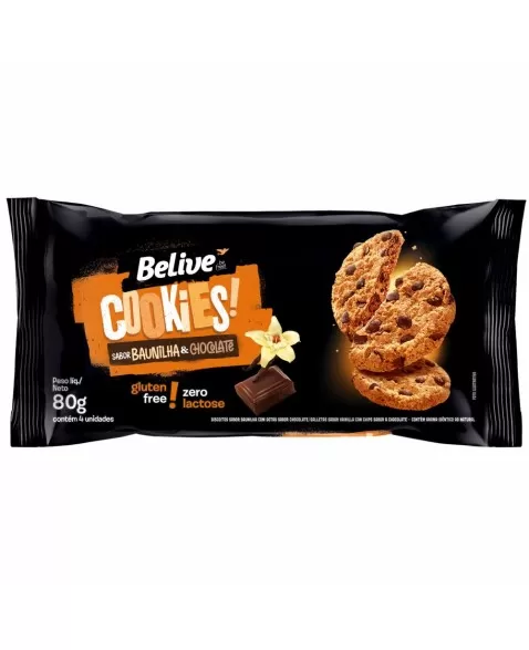 COOKIES BELIVE BAUNILHA C/GOTAS DE CHOC S/GLU & S/LEITE 10X80G