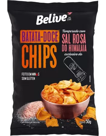 Chips Batata Doce com Sal Rosa do Himalaia - Belive - Unidade 50g