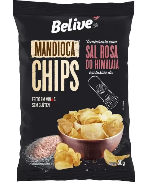 Chips de Mandioca com Sal Rosa do Himalaia - Belive - Unidade 50g