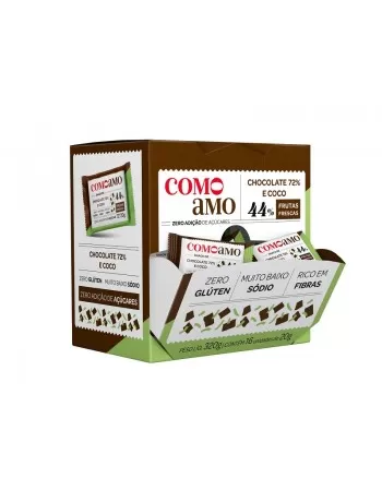 Snack Chocolate 72% e Coco - ComoAmo - Display 16 X 20g