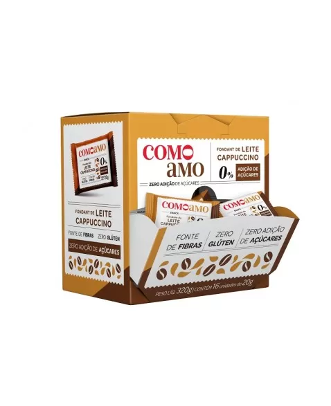 Fondant de Leite Cappuccino Zero - ComoAmo - Display 16 X 20g