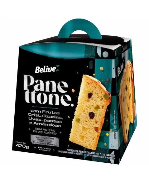 Panettone Frutas Com Amêndoas Zero Adição de Açúcares - Belive - 420g