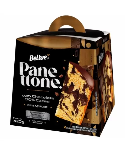 Panettone Chocolate 50% Cacau Sem Açúcar - Belive - 420g