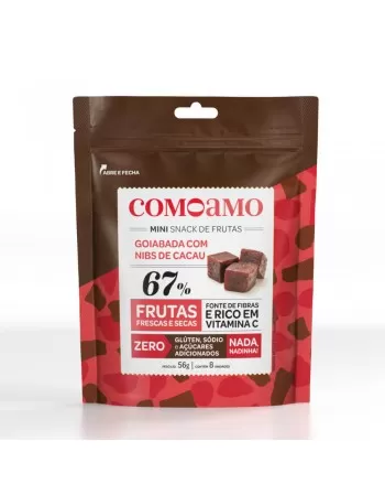 Snack Mini Goiabada com Nibs de Cacau - ComoAmo - Pouch 56g