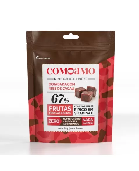 Snack Mini Goiabada com Nibs de Cacau - ComoAmo - Pouch 56g