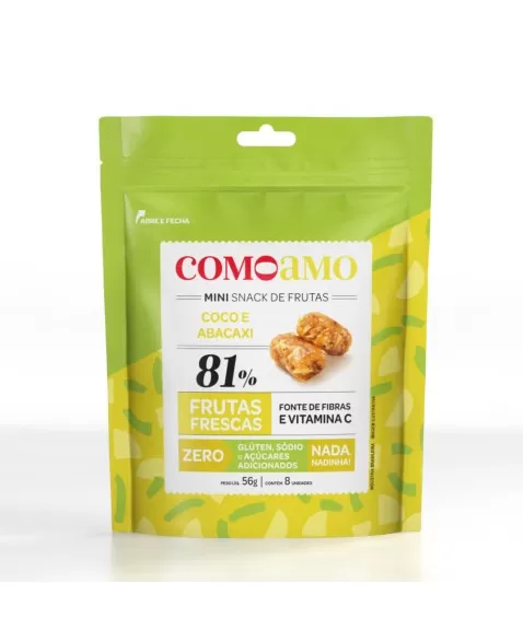 Snack Mini Coco e Abacaxi - ComoAmo - Pouch 56g