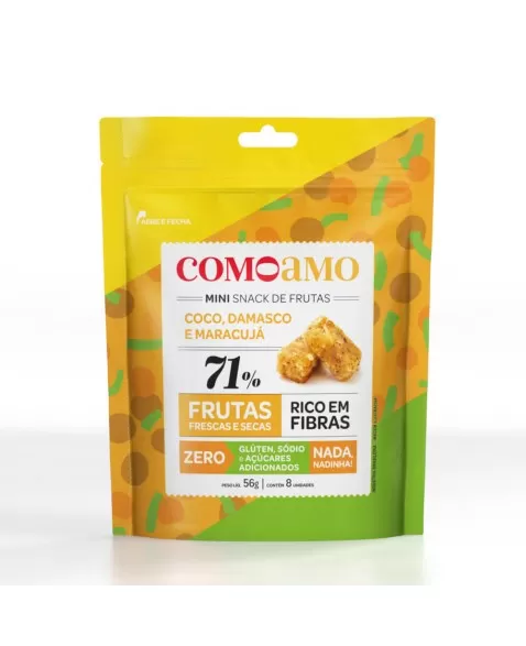 Snack Mini Coco, Damasco e Maracujá - ComoAmo - Pouch 56g