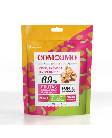 Snack Mini Coco, Amêndoas e Cranberry - ComoAmo - Pouch 56g